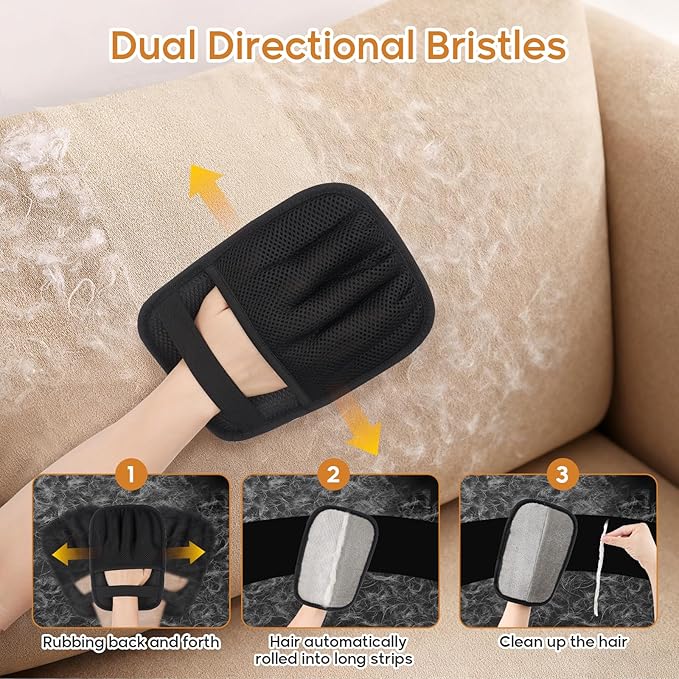 SUPVOL 【2Pcs】 Pet Hair Removal Glove for Cats & Dogs, Upgraded Five-Finger Electrostatic Pet Hair Gloves, Reusable Magic Brush Pet Hair Remover Tool for Laundry, Couch, Carpet, Car Seat, Clothing