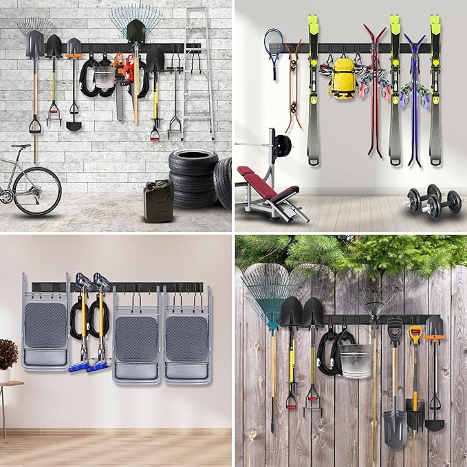 Gatsowm Tool Storage Rack Wall Mount, 64 Inch Adjustable Garden Tool Organizer, Heavy Duty Garage Wall Organizer Rack, Yard Tool Organizer System for Rake Shovel Broom Mop Wall Holder