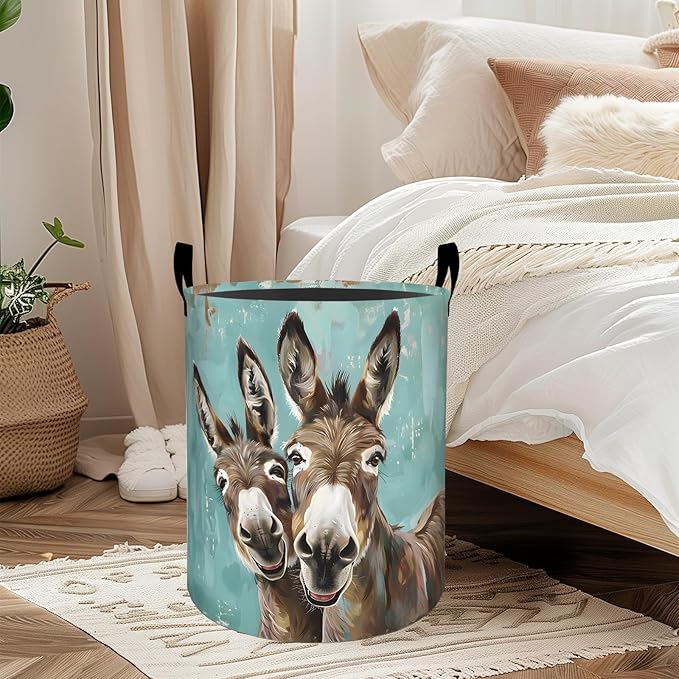 ainori Funny Donkey Laundry Basket, Oxford Cloth Whimsical Playful Dirty Clothes Collapsible Hamper for Room Decor, Farm Animal Print Gifts Toy Organizer 19.7 * 15.8 Inch for Bedroom Bathroom Dorm