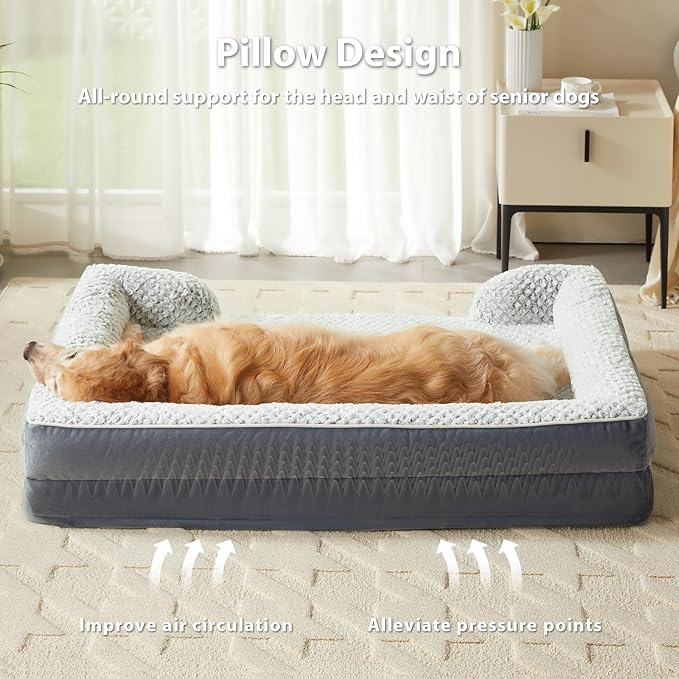 LEXTRO Orthopedic Dog Bed for Medium Dogs, Egg Crate Foam Bed for Medium Dogs, Equipped with Removable Waterproof Pillow Cover and Anti-Slip Bottom, Pet Bed