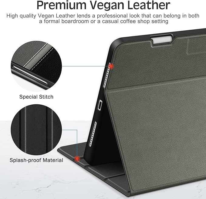 KingBlanc Case for iPad Pro 11-inch Case 4th/3rd/2nd Generation (2022/2021/2020) with Pencil Holder, Vegan Leather Bicolor Cover, Auto Sleep Wake, Apple Pencil 2. Charging, Multi-Angle Viewing, Black