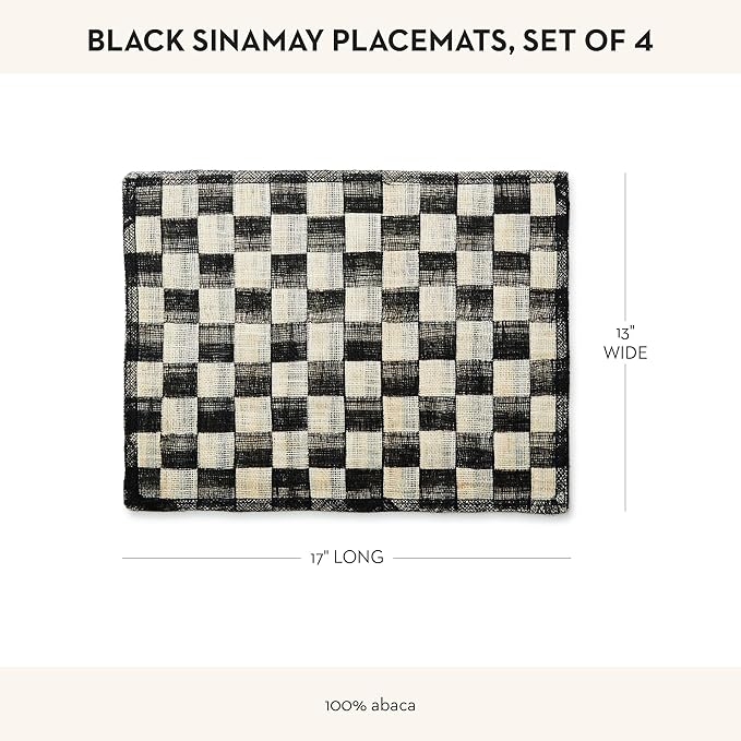 MACKENZIE-CHILDS Set of 4 Sinamay Placemats, Durable Woven Table Mats, Black