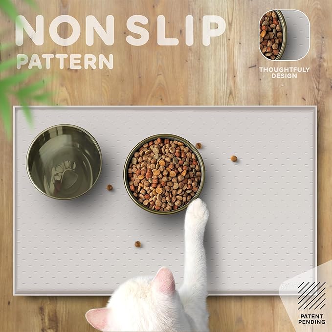 PetHappily Dog Food Mat - Raised Edges Dogs Mat for Food and Water Prevent Spill, Waterproof Cat Food Mats Protect Floors, Easy Clean Dog Bowl Mats for Food and Water, Silicone Pet Feeding Placemats