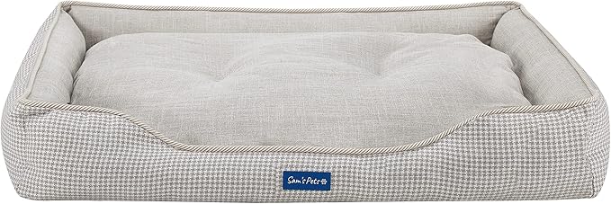 Sam's Pets Arlo Orthopedic Brown Plaid Dog Bed with Soft Fabric, Easy Cleaning, Non-Slip Grip, Modern Design, Large