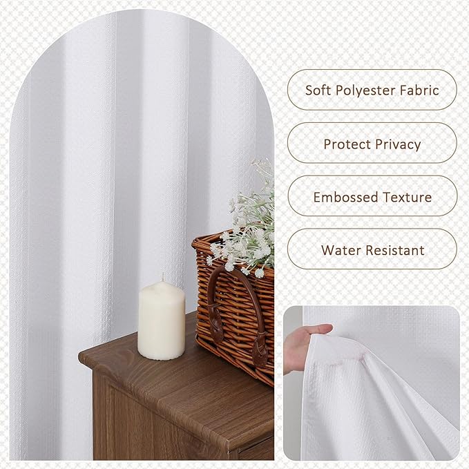 Ebesto White Fabric Shower Curtain 78 Inch Length 1 Piece, Embossed Textured Waffle Cloth Shower Curtains for Bathroom Modern Hotel Spa, Water Resistant Machine Washable, 72Wx78L Inches