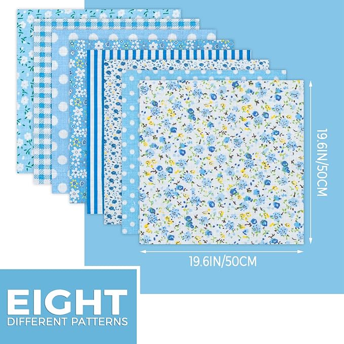 Aubliss 8pcs Fat Quarter Fabric Bundles (100% Cotton - 20‘’ x 20‘’) Quilting Cotton Craft Fabric Pre-Cut Squares Sheets for Patchwork Sewing Quilting Crafting