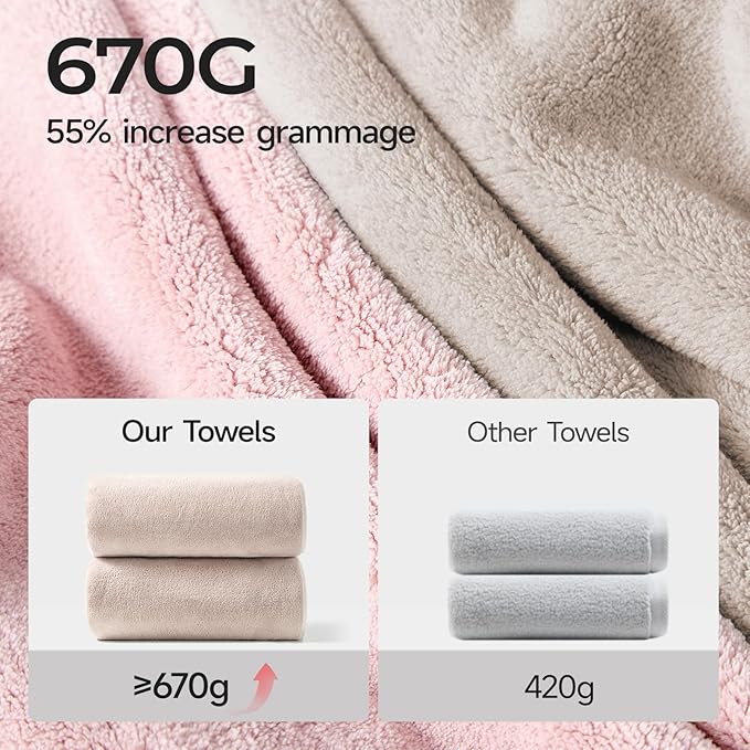 REDKISS 2 Pack Microfiber Extra Large Bath Sheets, 35 x 70 Inches, 670G, Soft and Absorbent, Quick Dry Oversized Bath Towels, Perfect for Bathroom, Plush Shower Towels for Spa, Gym & Hotel, Beige