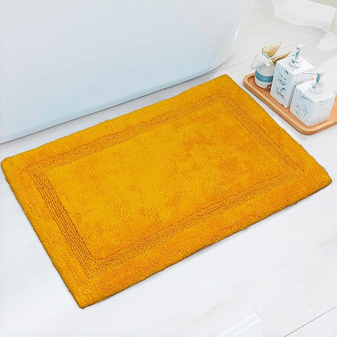 C23 Luxury 2200 GSM Heavyweight Bath Mat Pack of 2 Tufted Cotton 20"x32" & 16"x24" Mustard Yellow Thick & Plush Bathroom Rugs Ultra-Absorbent, Quick Dry, Anti-Slip Natural Latex Back, Machine Washable