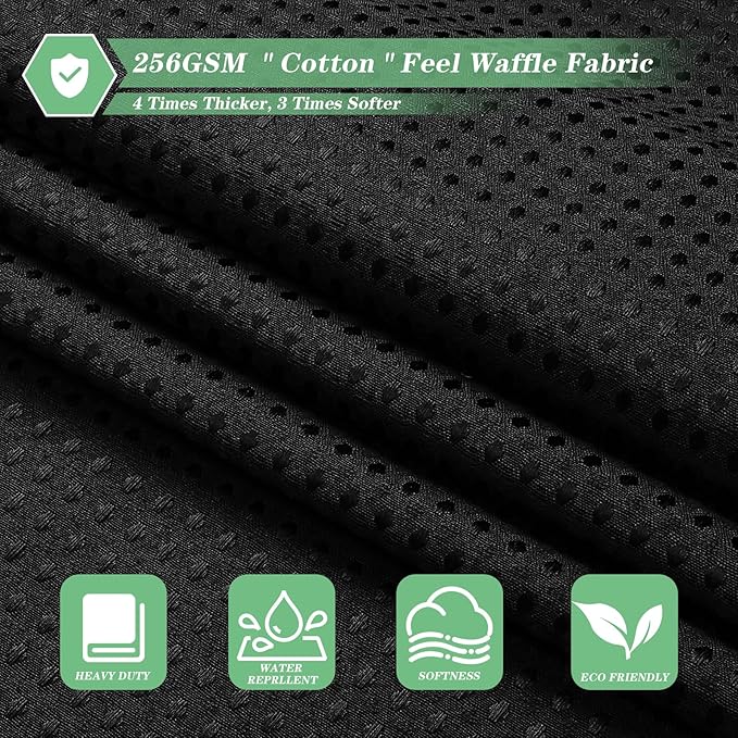 meioro Black Shower Curtain, Waffle Weave 256GSM Heavy Duty Textured Fabric Shower Curtains for Bathroom Hotel Spa, Luxury Weighted Polyester Cloth Bath Curtain Set with 12 Hooks, 72Wx96H