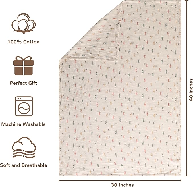 NTBAY 2 Layer Muslin Cotton Baby Swaddle Blanket, 30x40 Soft and Breathable Receiving for Newborns and Infants, Perfect for Crib, Stroller, Travel, Lightweight Nursery Blanket, Retro Race Car