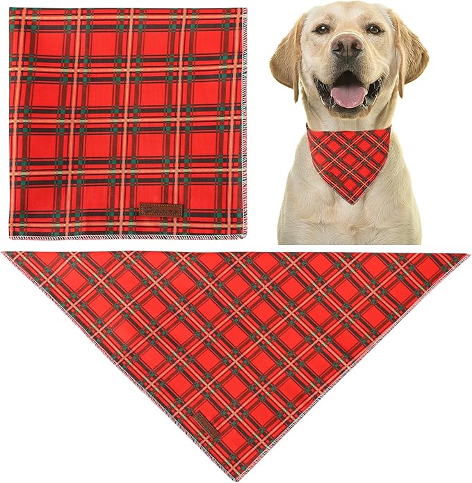 UP URARA PUP Christmas Dog Bandana, Christmas Red Plaid Man Triangle Bid Scarf for Girl Boy Dog, Cotton Pet Kerchief, Adjustable Winter Puppy Bandana for Small Medium Large Dogs Cats