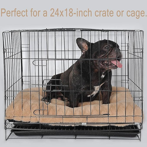 24 Inch Dog Bed for Small Dogs Fit Metal Crates or Cages, Ultra Soft 18x24 Washable Anti-Slip Comfy Fluffy Pet Kennel Mat for Puppy and Cat Sleeping Mattress, Light Brown