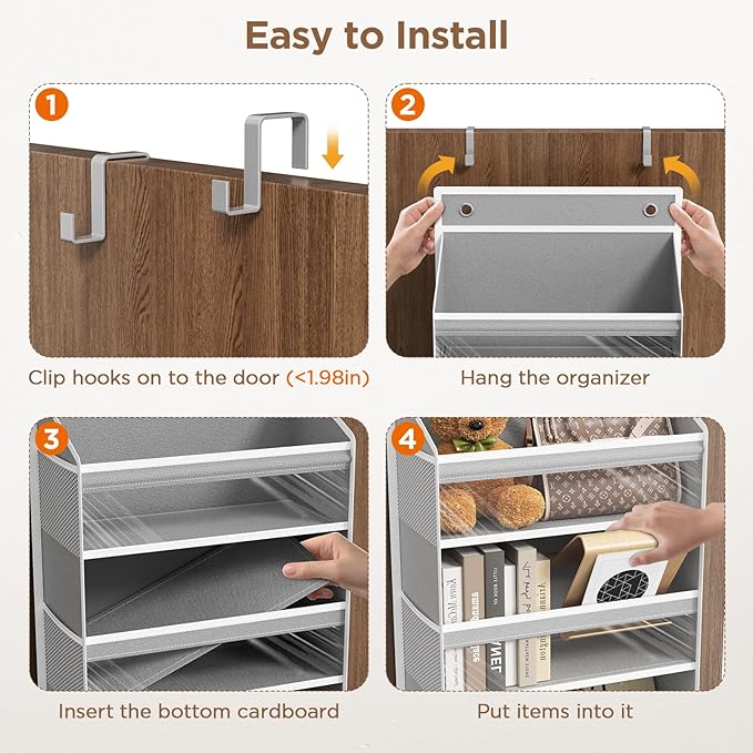 Mefirt Over The Door Organizer, 6 Shelf Door Organizer Hanging with 6 Large Capacity Pockets, Over The Door Storage Hanging Shelves for Closet Wall Bathroom Closet Bedroom Nursery