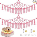 CERETIA Stuffed Animal Hammock with LED Light, Large Stuffed Animals Storage Corner Plushie Net for Kids Room Decor, 2 Packs Pink