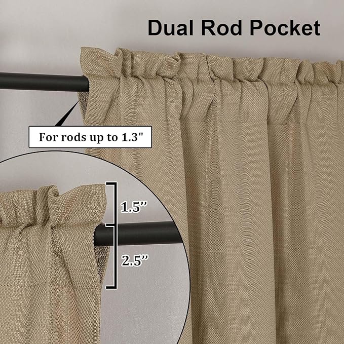 Lecloud Bessie Camel Curtains 63 Inch Length 2 Panels, Breathable Light Filtering Faux Linen Bedroom Curtains, Rod Pocket Curtain Panels for Living Room, Each 40 W x 63 L