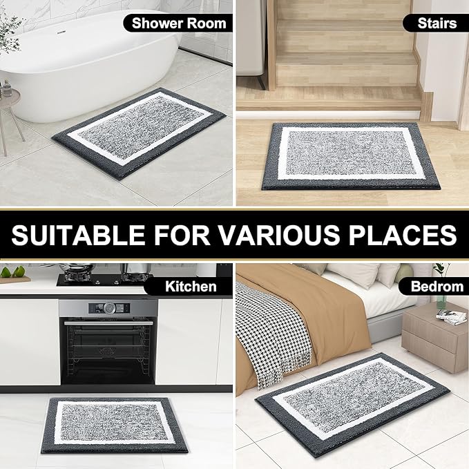 OLANLY Bathroom Rugs 24x16, Extra Soft and Absorbent Microfiber Bath Mat, Non-Slip, Machine Washable, Quick Dry Shaggy Bath Carpet, Suitable for Bathroom Floor, Tub, Shower (Small, Dark Grey)