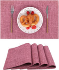 SHACOS Woven Fabric Placemats Set of 4 Heat Resistant Place Mats Non Slip Washable Double Layer Cloth Placemats Reversible Table Mats Kitchen Dining Table Decor (4, Hot Pink)