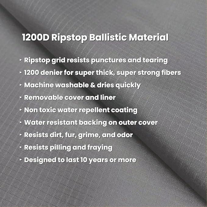 K9 Ballistics Tough Ripstop Orthopedic Rectangle Dog Bed Removable Washable Cover, Solid Orthopedic Foam for Size XL X-Large Dogs 54"x38", Blue Quartz