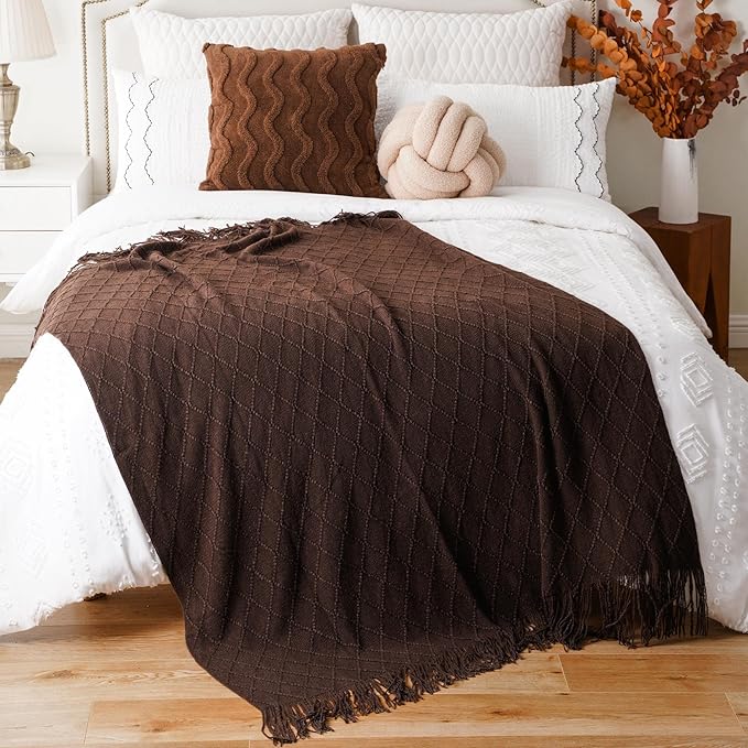 BATTILO HOME Dark Brown Throw Blanket for Couch, Chocolate Knit Throw Blankets for Home Decor, Decorative Brown Blanket for Foot of Bed, 50"x60"