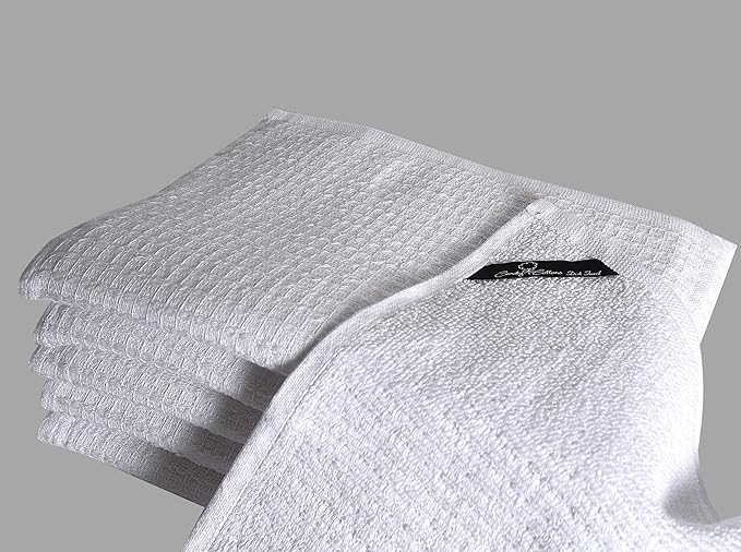 Candy Cottons Dish Towels|Kitchen Dish Cloths Two-Sided Waffle Terry|13x28 Inches 100% Cotton Dish Rags Washing Dishes|Super Absorbent Reusable Quick Drying Dish Towels| 6-Pc Set White