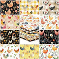 JarThenaAMCS 10Pcs Chicken Cotton Fabric Bundles Hen Rooster Flower Fat Quarters Farm Quilting Patchwork for DIY Sewing Craft Decor, 18 x 22 Inch