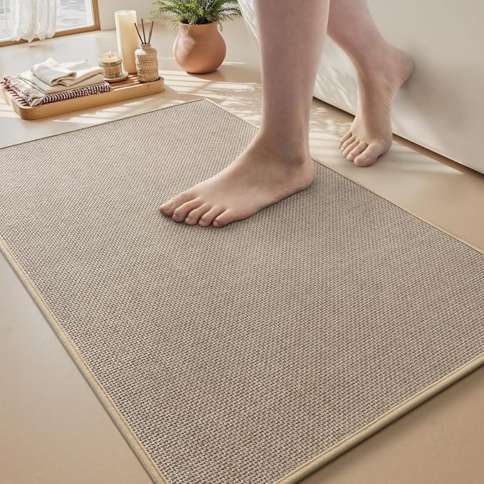 MontVoo Bath Mat Rug-Ultra Thin Non Slip Bath Mats for Bathroom Mat Quick Dry, Rubber Backing Washable Bathroom Rugs Fit Under Door, Absorbent Bath Rugs for Floor,17"x24",Beige