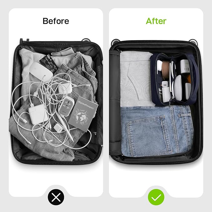 EPICKA Electronics Organizer Travel Case - Cable Organizer Bag for Travel Accessories, Tech Pouch for Cords, Charger, Adapter, Cables, Power Bank, Waterproof Storage Bag with Luggage Strap, Navy