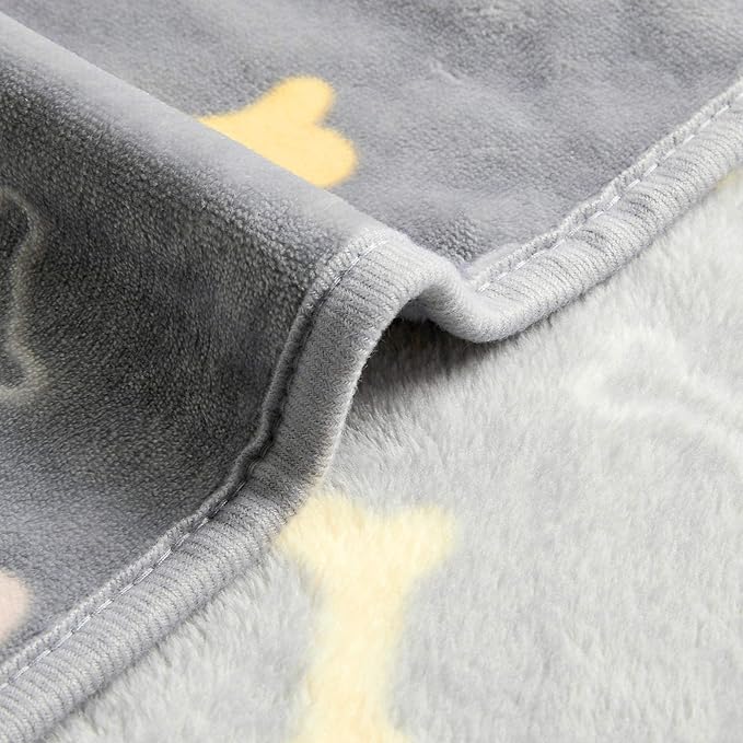 Allisandro Luxurious Dog Blanket, 350 GSM Super Fuzzy Microplush Fleece Pet Blankets for Small Medium Large Dogs and Cats, Grey Bone, 80 x 60 Inches