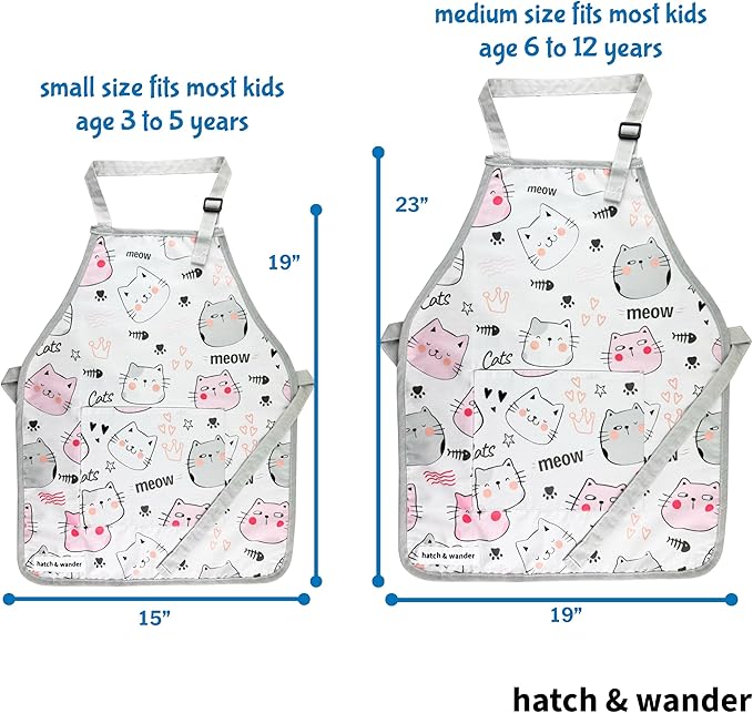 hatch & wander Kids Apron | Fun Kids Aprons for Cooking or Gardening | 4 Fun Designs & 2 Sizes | Kids Painting Apron