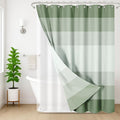 Nesphy Shower Curtain and Liner, Ombre Green Striped 3 in 1 Shower Curtain and PEVA Liner Set with 12 Rust-Resistant Metal Hooks, Waterproof Fabric Shower Curtains for Bathroom, 72 W x 72 H