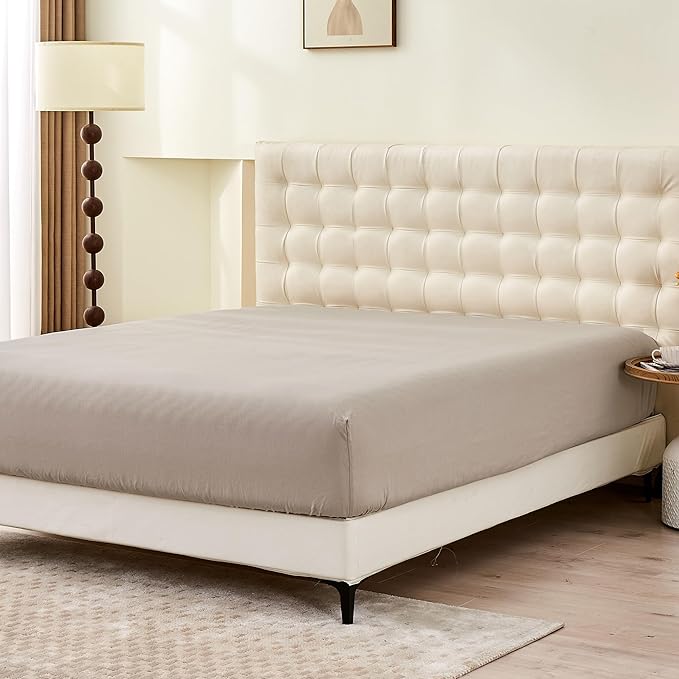 Simple&Opulence Belgian Linen Sheet Set Solid Color - 4 Pieces (1 Flat Sheet & 1 Fitted Sheet & 2 Pillowcases) Natural Flax Cotton Blend Soft Bedding Breathable Farmhouse - Khaki, King Size