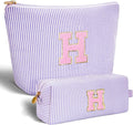 Btffitting Monogrammed Gifts for Women - Cosmetic Bag for Teen,Initial Cute Makeup Bag Set for Women,Trendy Pouch for Niece Sister Friend Female Her,Birthday Gifts for Daughter - Lavender,H