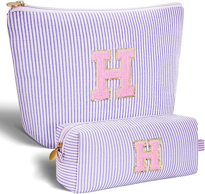 Btffitting Monogrammed Gifts for Women - Cosmetic Bag for Teen,Initial Cute Makeup Bag Set for Women,Trendy Pouch for Niece Sister Friend Female Her,Birthday Gifts for Daughter - Lavender,H