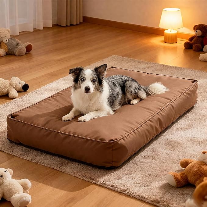 Dalema Dog Bed Cover,Waterproof Tough Plastic DIY Pet Bed Cover,Non Stick Hair Easy to Clean Rectangular Fillable Dog Bed Covers with Zipper(Brown,53" L x 36" W x 4" Th,Cover Only)