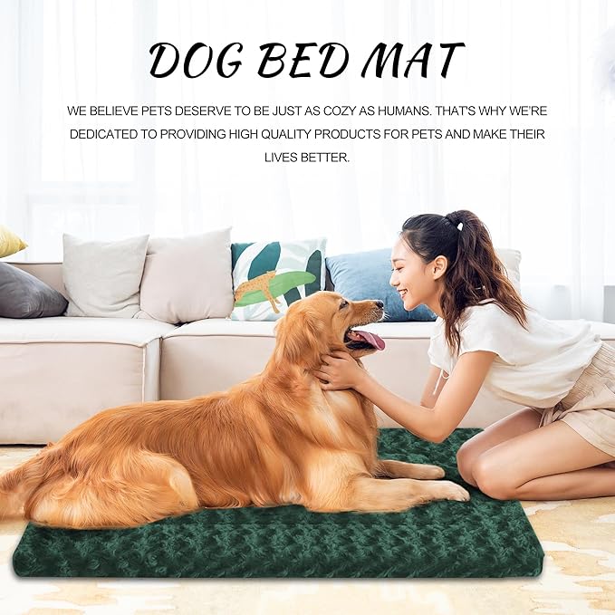 WITTOP Washable Dog Bed Plush Orthopedic Outdoor Crate Mat with Non-Slip Bottom,Luxe Soft Kennel Pad for Pets,Cozy Cage Cushion & Pet Sleeping Mattress Large Sized,Medium,Small Dogs,36 x 24 inch,Green