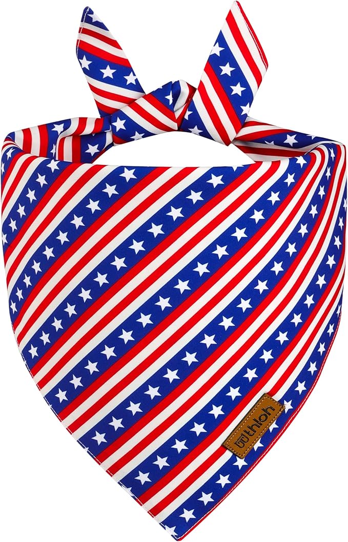 THLOH 4th of July Dog Bandanas - 2 Pack Reversible American Flag Pet Scarf for Boy and Girl | Premium Durable Fabric | Stripe Patriotic Bandana for Small Medium Large and Extra Large Dogs (X-Large)