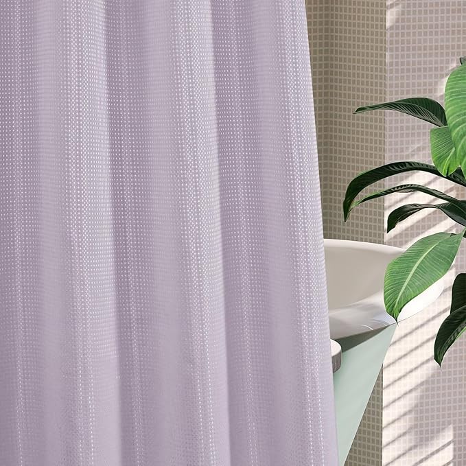 MitoVilla Purple Long Shower Curtain Liner Set 72 x 80, No Hooks Needed 80 inch Long Heavyweight Waffle Fabric Shower Curtain Set with Snap-in Liner for Hotel Grade Spa-Like Bathroom Decor, Lavender