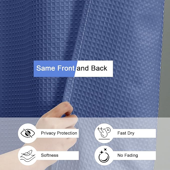 OVZME Stall Fabric Shower Curtain Set - 36x72, Waffle Weave 230GSM Heavy Duty Shower Curtains for Narrow Stall Size, Machine Washable Bath Curtain with 12 Plastic Hooks, 36x72 Inch, Blue
