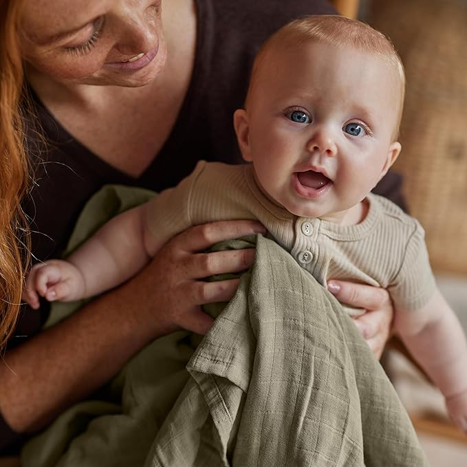 Huxie Swaddle - 100% Organic Cotton - Muslin Swaddle Blankets for Newborn, 47" x 47" (Sage Green)
