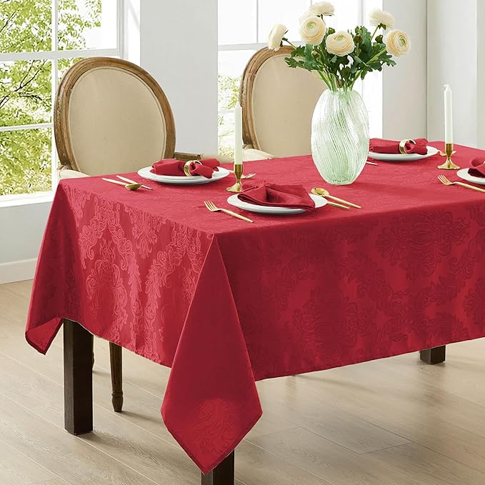 Newbridge Barcelona Damask Fabric Napkins, Set of 4, Red – No Iron, Soil Resistant Cloth Napkins for Dining, Parties and Holidays