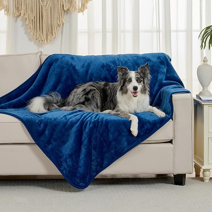 Yaning Waterproof Blanket for Bed Couch Sofa, Soft Liquid Pee Proof Pet Blanket for Dog Puppy Cat, Reversible Sherpa Fleece Furniture Protector (Navy Blue, 60x80 inches)