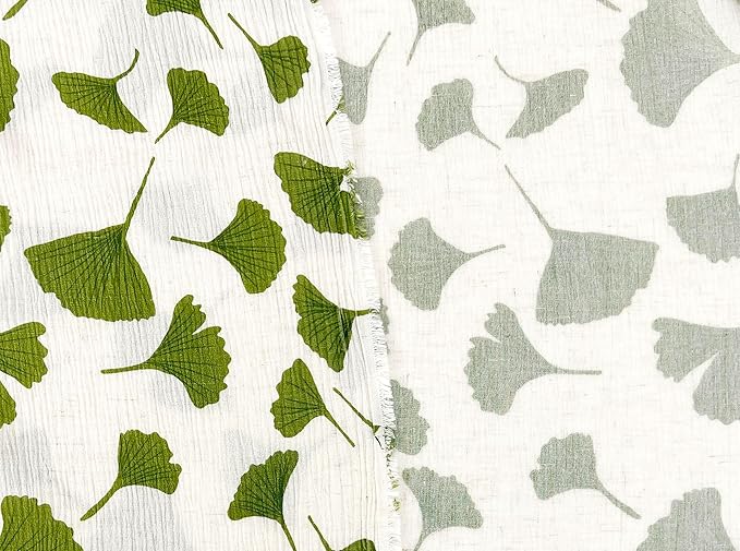 Linen Rayon Blend Fabric by The Linen Lab – Lightweight, Soft, Pre-Washed Material for Sewing, Clothing, Crafts & DIY (1 Yard pre Cut, Green Ginkgo with Subtle Wrinkle Effect)