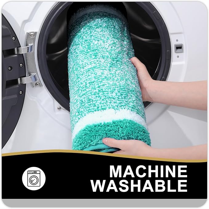 OLANLY Toilet Rugs U-Shaped 24x20, Extra Soft and Absorbent Microfiber Bathroom Rugs, Non-Slip, Machine Wash Dry, Plush Shaggy Contour Bath Mats for Toilet Base (Green and White)