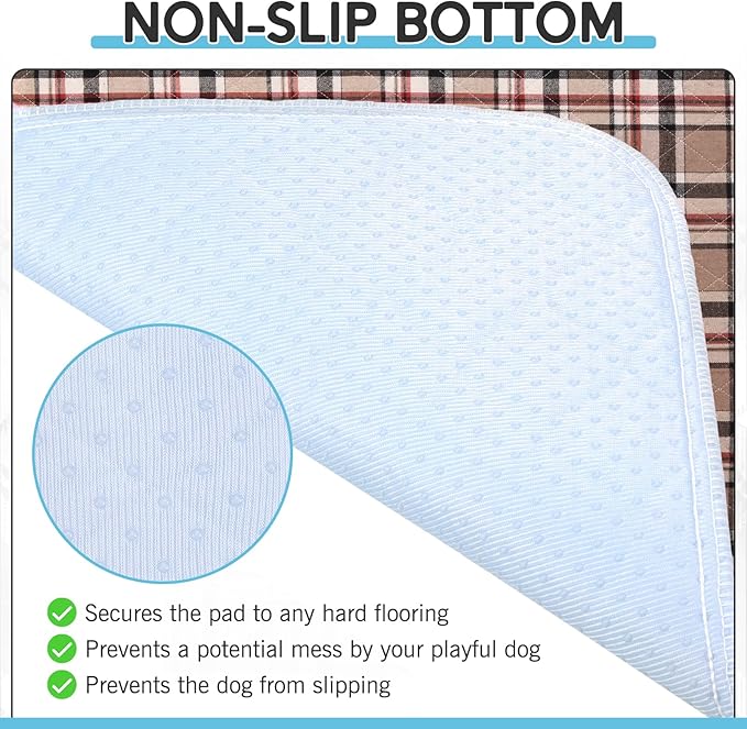 ESGPET Washable Pee Pads for Dogs - 24”x36” 4PCS, Whelping Pad for Puppy Training, Playpen Crate Bed Floor Protector, Reusable Dog Potty Pads Non-Slip, Super Absorbent & Odor Controlling, Brown Plaid