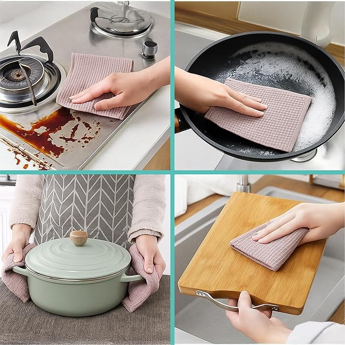 Kitchen Towels and Dishcloths Sets, 14 X 14 Inches, Absorbent Dish Towels for Kitchen, Microfiber Cleaning Cloth, Dish Cloths for Washing Dishes, Waffle Kitchen Towels (Multicolored, 14" x 14")