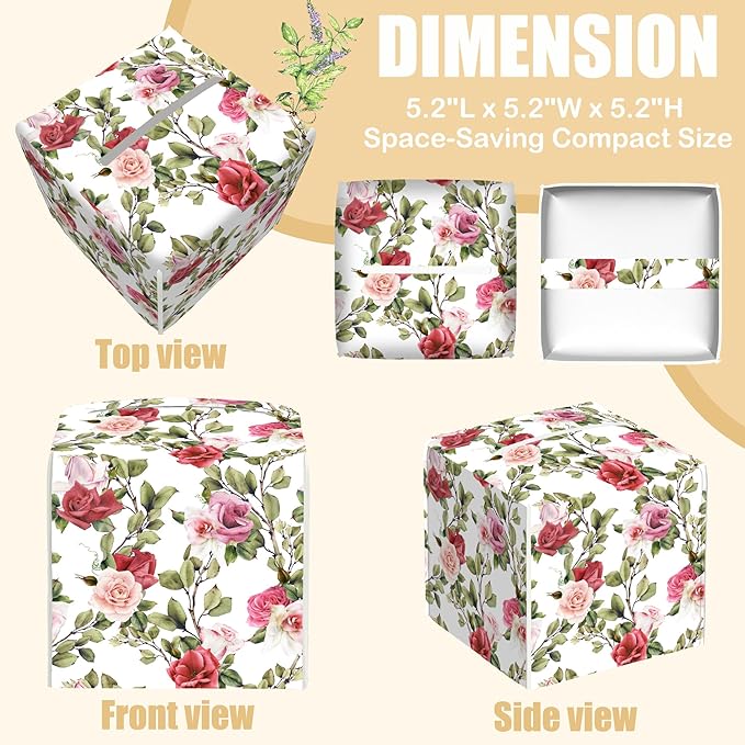 BLYKVGHQ Watercolor Rose Flower Tissue Box Cover Square, Tissue Box Holder with Bottom Belt Leather Facial Paper Organizer Dispenser for Bathroom Bedroom Dresser Night Stand Tabletop