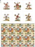 Patchwork Fabric Panel with Windmill Designs – 100% Cotton Satin, 6 Printed Panels 9.8”×9.8” + Patchwork Sheet 29.5”×19.7”, Single Continuous Cloth for Quilting & Sewing