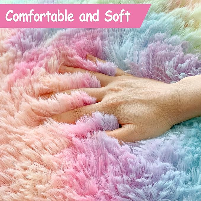 2x3 Small Area Rug Unicorn Rainbow Rugs for Girls Bedroom Soft Fluffy Shag Fuzzy Pink Carpet Princess Rug for Girls Kids Toddler Room Nursery Home Decor Throw Rugs Indoor Inside Front Mat