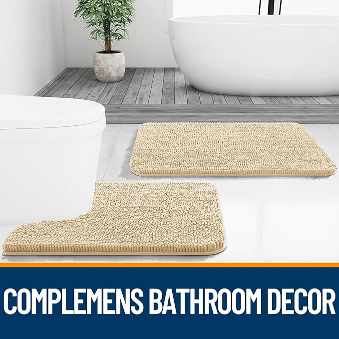 OLANLY Bathroom Rugs 47x17, Extra Soft Absorbent Chenille Bath Rugs, Rubber Backing Quick Dry, Machine Washable Bath Mats for Bathroom Floor, Tub and Shower, Home Decor Accessories, Beige