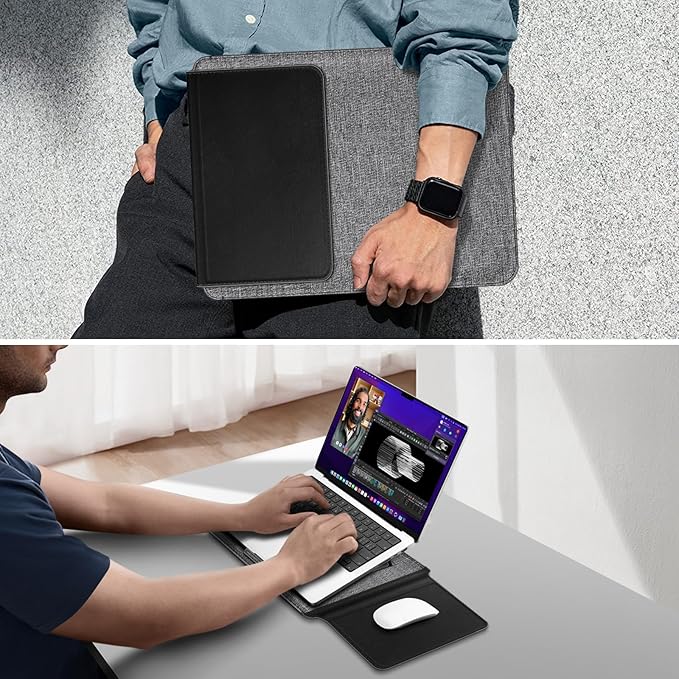 Fintie Sleeve Case for MacBook Air 13.6 A3240 A3113 A2681, Pro 14 A3434 A3401 A3185 A3112 A2992 A2918 A2779 A2442, MacBook Pro/Air 13 - PU Leather Slim Bag Cover with Stand Feature (Gray/Black)